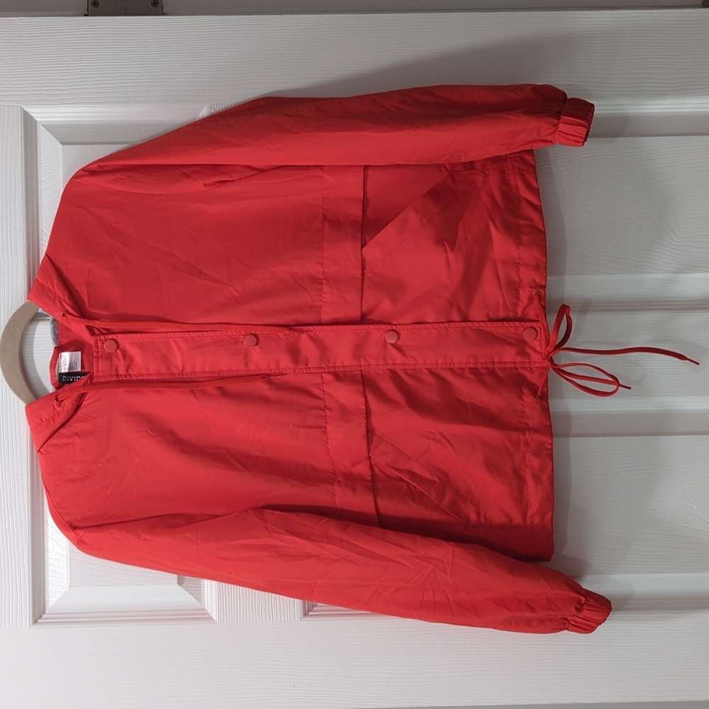 H&M Windbreaker Size Small - Red w/lined  Hood, Elastic at Wrists, and Pockets